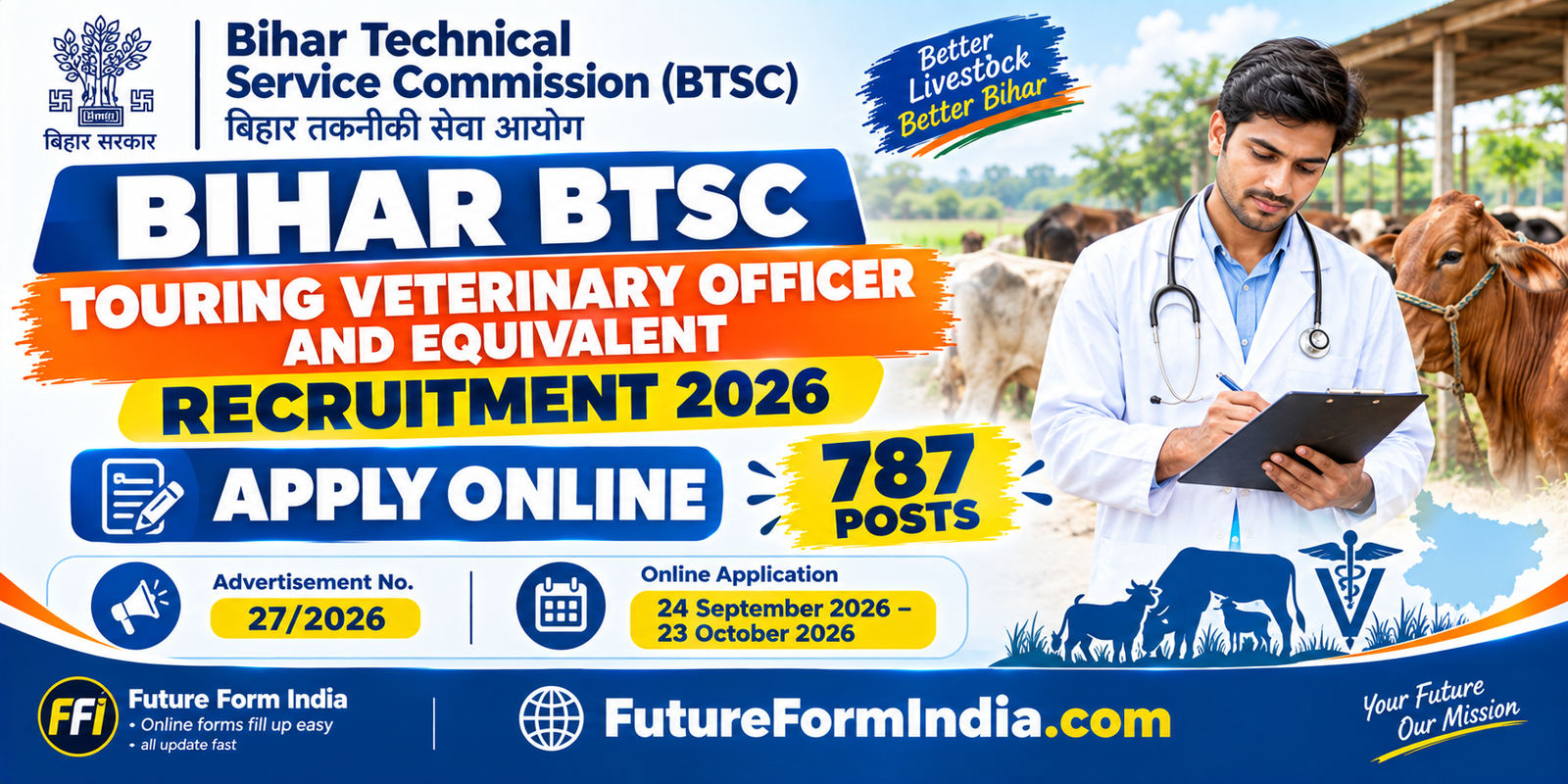 Bihar BTSC Touring Veterinary Officer Recruitment 2026 – Apply Online for 787 Posts